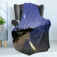 thumbnail image 4 of Hawaiian Soft Flannel Fleece Throw Blanket, Houses Clear Sky Full Moon Reflection at Daybreak on a Hawaii Beach Exotic Life, Cozy Plush for Indoor and Outdoor Use, 70" x 90", Navy Sand, by Ambesonne, 4 of 5
