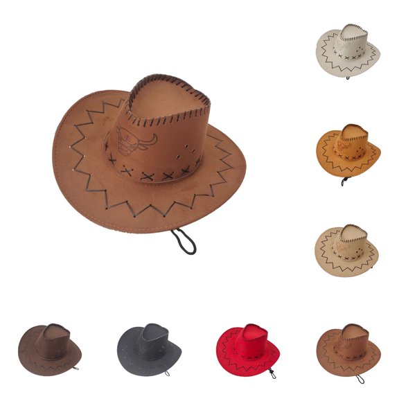 WEIGFI Toddler Boys Girls Cowboy Hat Sun Cap Wide Brim Cap With Adjustable Chin Strap Solid Color Stage Performance Dress Up Casual Outdoor Summer Lovely Vacation Hats,Khaki,10-17 Years