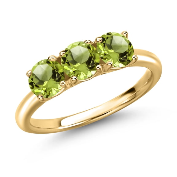 Gem Stone King 18K Yellow Gold Plated Silver Green Peridot Engagement Ring for Women | 1.65 Cttw | Round 5MM | Gemstone August Birthstone | Size 5