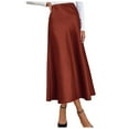 thumbnail image 2 of YMNXA Womens Skirt High Waist Solid Color Elegant Comfortable Satin Skirt For Daily Wear Brown S, 2 of 5