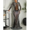 thumbnail image 2 of XINQIHANG Robe Moulante Sexy Élégante pour Femmes avec Strass, Robe de Soirée Longue, 2 of 4