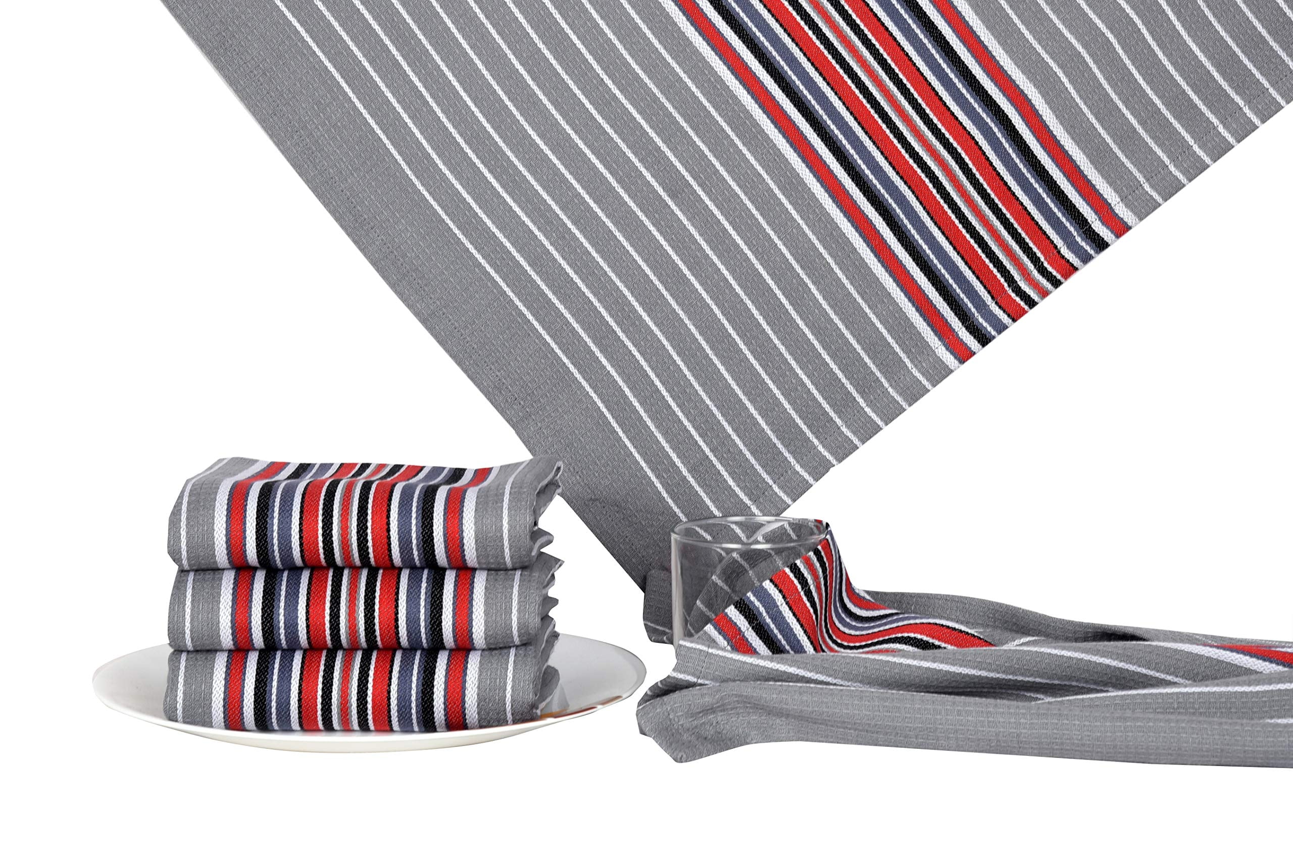 Urban Villa Kitchen Towels Waffle Stripes Dish Towels for Kitchen Grey Color Set of 6 Kitchen Towels Highly Absorbent Cotton Over Sized 20X30 in with Mitered Corners Kitchen Hand Tea Towels