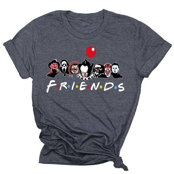Horror Movie Friends Shirt, Halloween T shirt for Women, Funny Halloween Graphic Tee Tops - Dark Grey