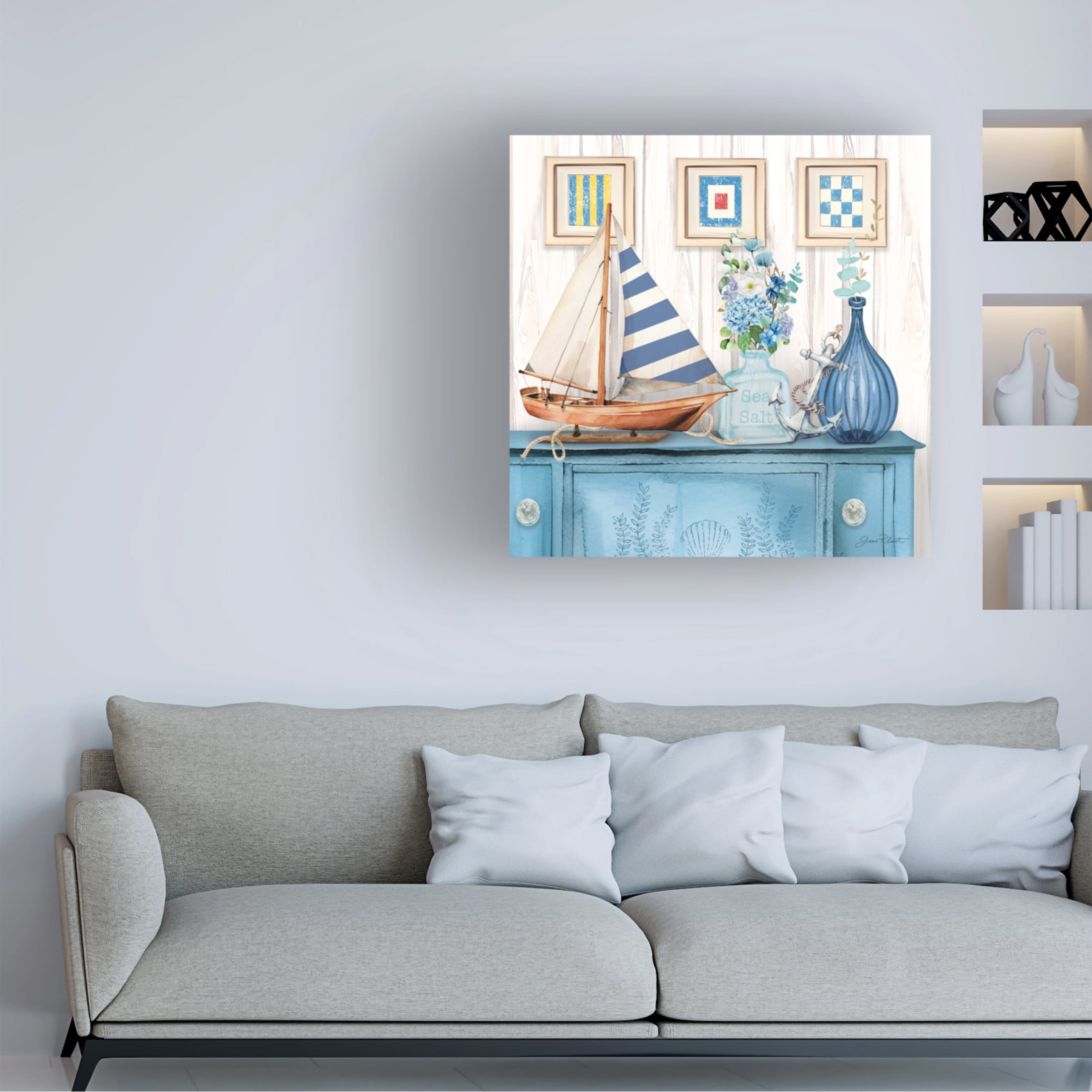 Canvas Wall Art - Jean Plout 'Nautical Still Life A' Wall Art for Living Room, Bedroom, or Office Décor by Trademark Fine Art - 35 x 35 Inches