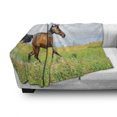 thumbnail image 3 of Animal Soft Flannel Fleece Throw Blanket, Horse Runs Gallop on Flower Meadow Rural Freedom Animal, Cozy Plush for Indoor and Outdoor Use, 70" x 90", Green Brown Baby Blue, by Ambesonne, 3 of 6