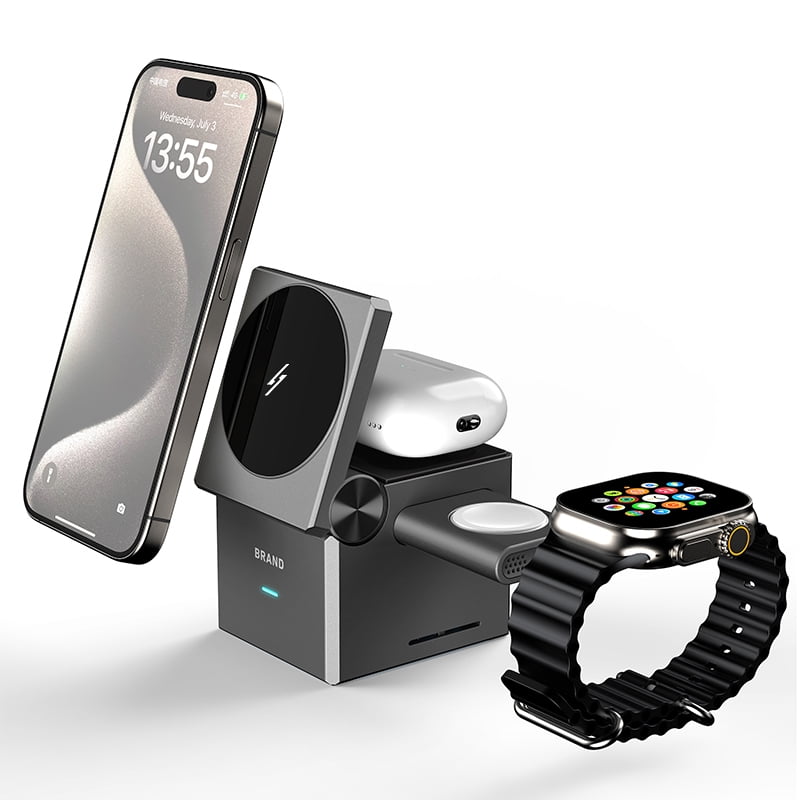 3-in-1 Wireless Charger Bracket Qi2 Multi Device Travel Wireless Charging Station Fast Wireless Charger