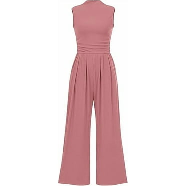 PRETTYGARDEN Womens Summer Jumpsuits Dressy Casual One Piece Outfits Sleeveless Mock Neck Wide Leg Pants Rompers with Pockets