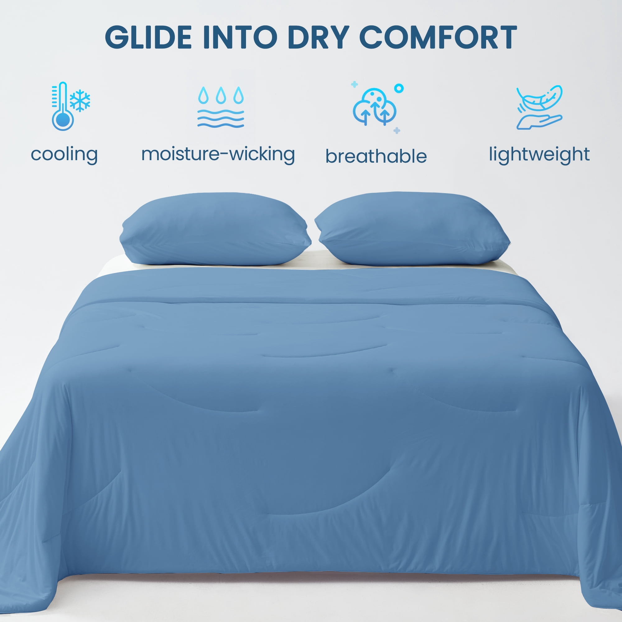 HOMTEC Cooling Comforter Twin/Twin XL Size, Q-MAX＞0.4 Cool Tech Blanket for Hot Sleeper, Lightweight Silky Smooth Bed Comforter, Blue
