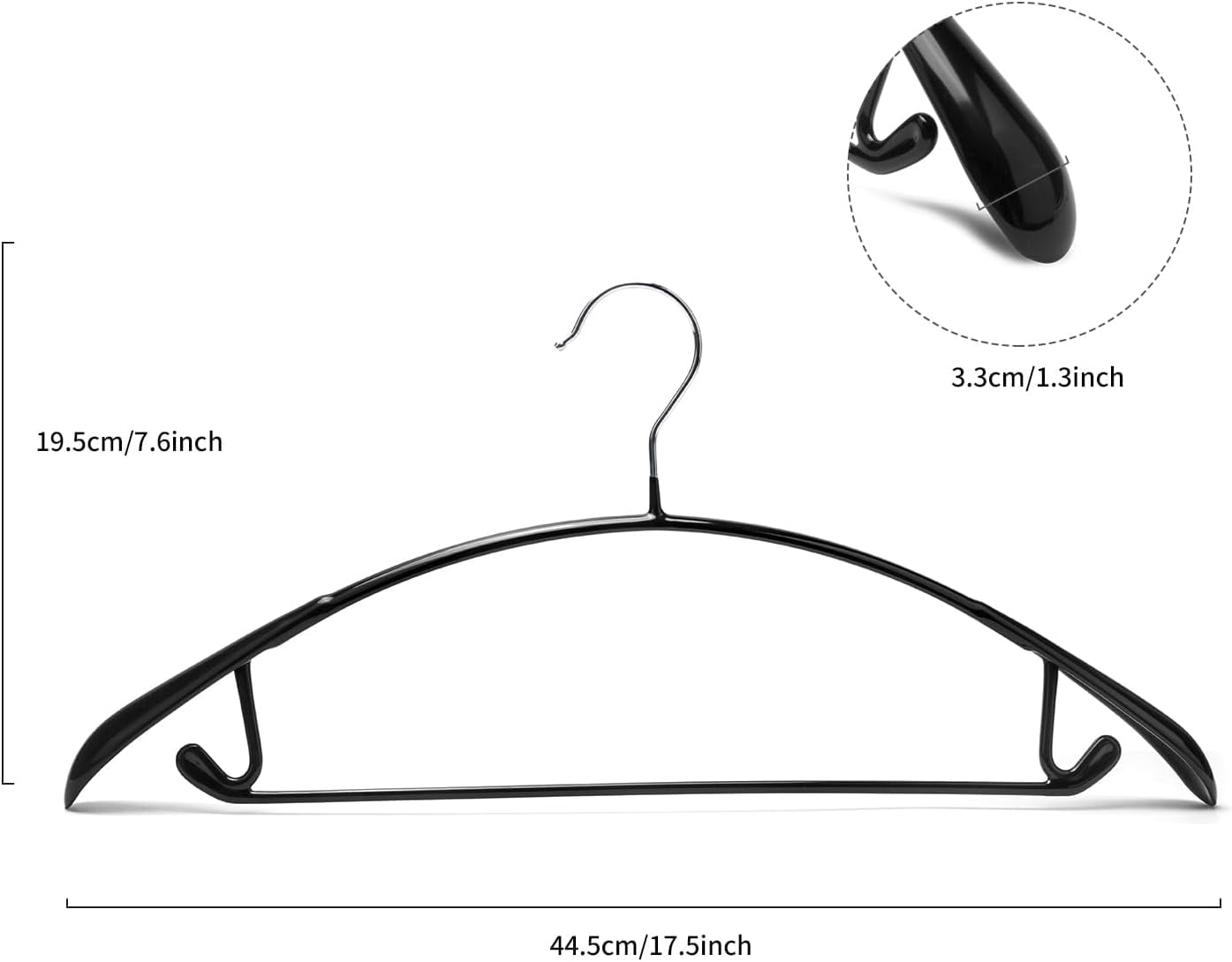 Non Slip PVC Coating Sweater and Dress Hangers, Wide Shoulder Bump Free Clothes Hangers, Black Color 20 Pack