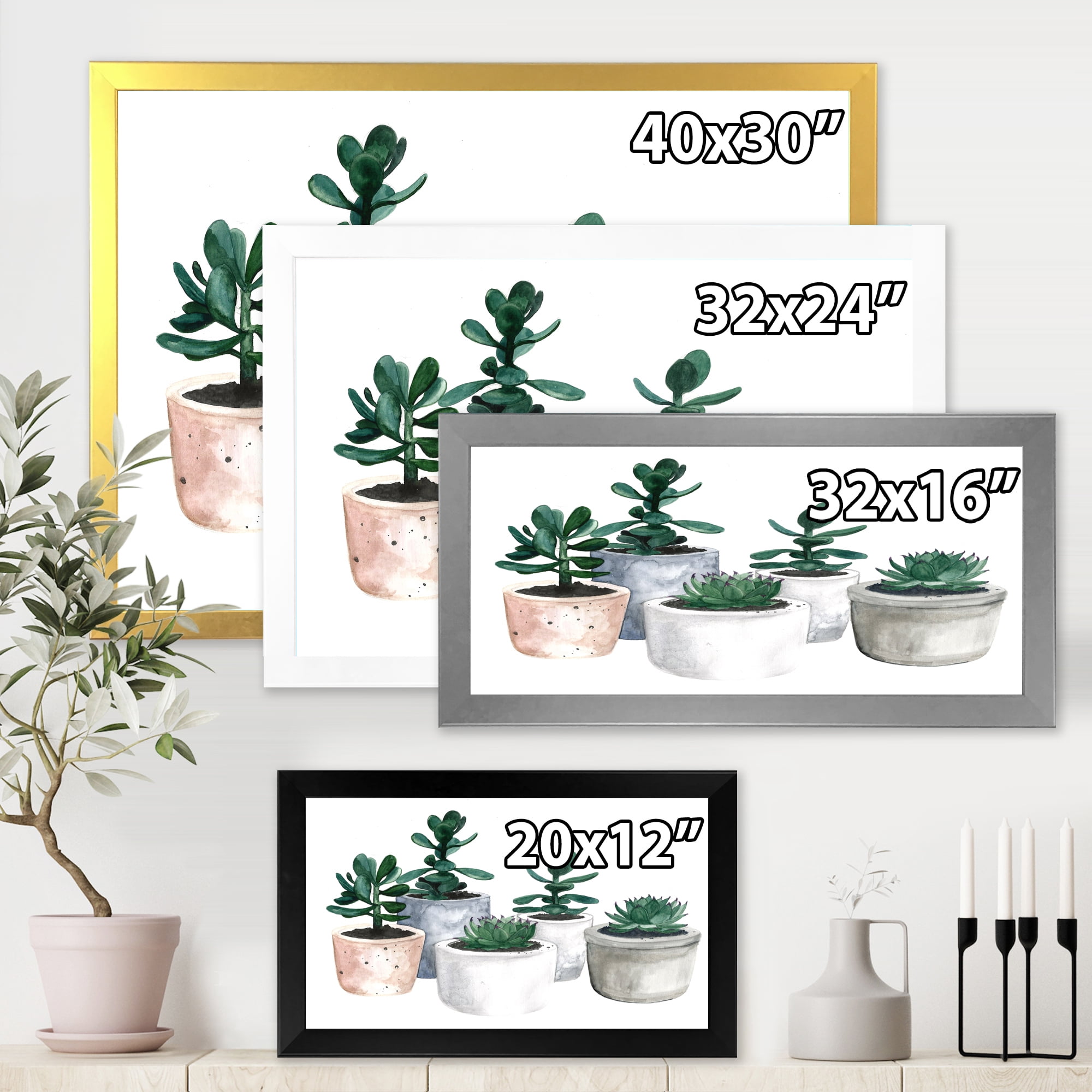 Designart 'Succulent and Cactus House Plants VI' Farmhouse Framed Art Print