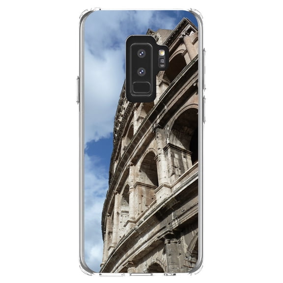 DistinctInk Clear Shockproof Hybrid Case for Samsung Galaxy S9  PLUS (6.2" Screen) - TPU Bumper, Acrylic Back, Tempered Glass Screen Protector - Roman Colosseum Rome