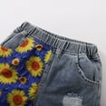 thumbnail image 4 of Dooleck Toddler Baby Girl Denim Outfit Stay Wild Shirt Tops Sunflower Shorts Clothes, 4 of 8