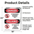thumbnail image 2 of (2 Pack) No Trespassing Authorized Only Bilingual OSHA Danger Sign, 2 of 7