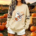 thumbnail image 6 of TKLPEHG Halloween Sweatshirts for Women Cute Guitar Ghost Graphic Fall Sweatshirt Fashion Crewneck Long Sleeve Casual Vintage Pullover (Beige,XS), 6 of 8