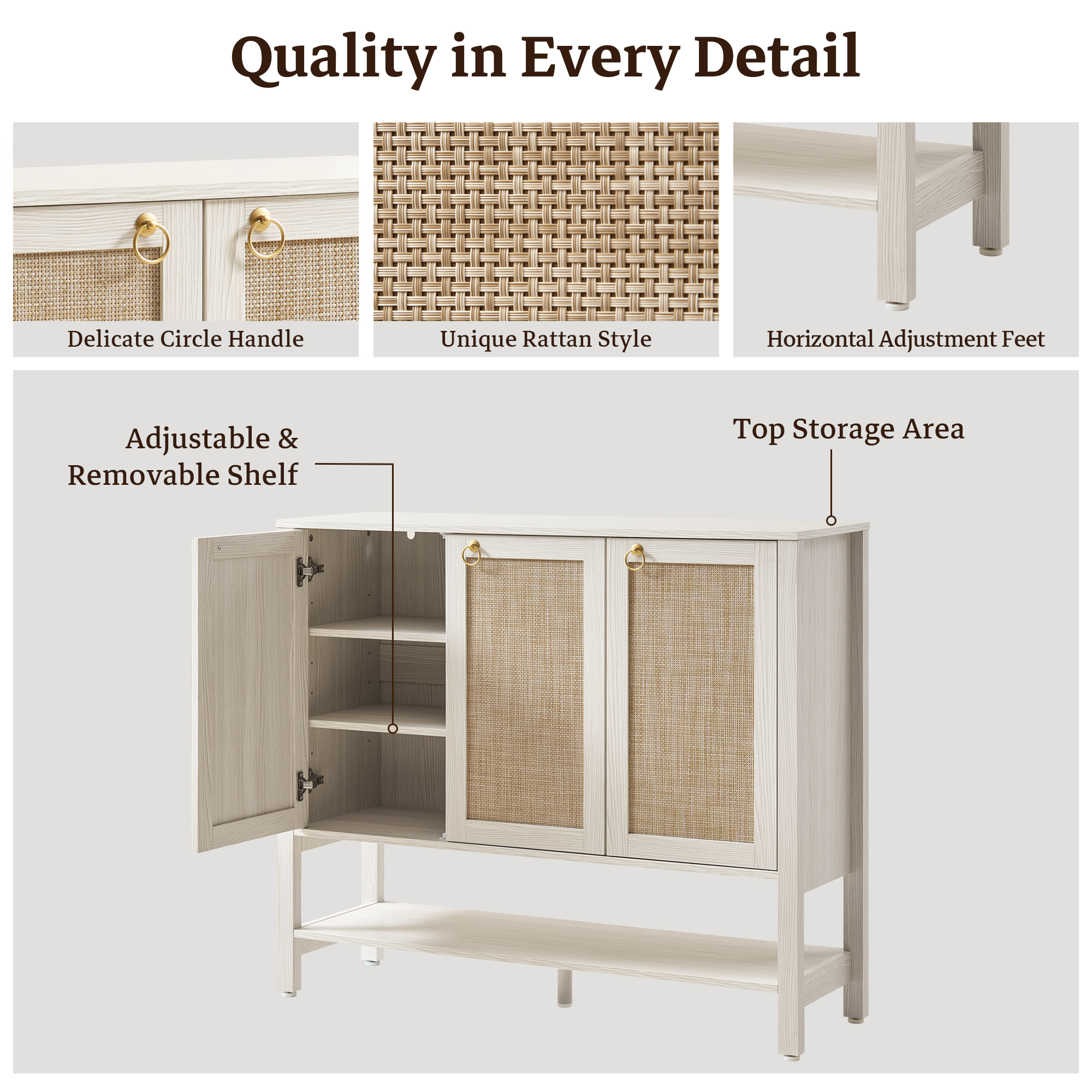 SICOTAS 45.59" Wide Shoe Storage Cabinet with 3 Doors, Large Boho Shoe Organizer with Adjustable Shelves for 25+ Shoes,Wooden Shoe Rack for corridors foyers Living Room