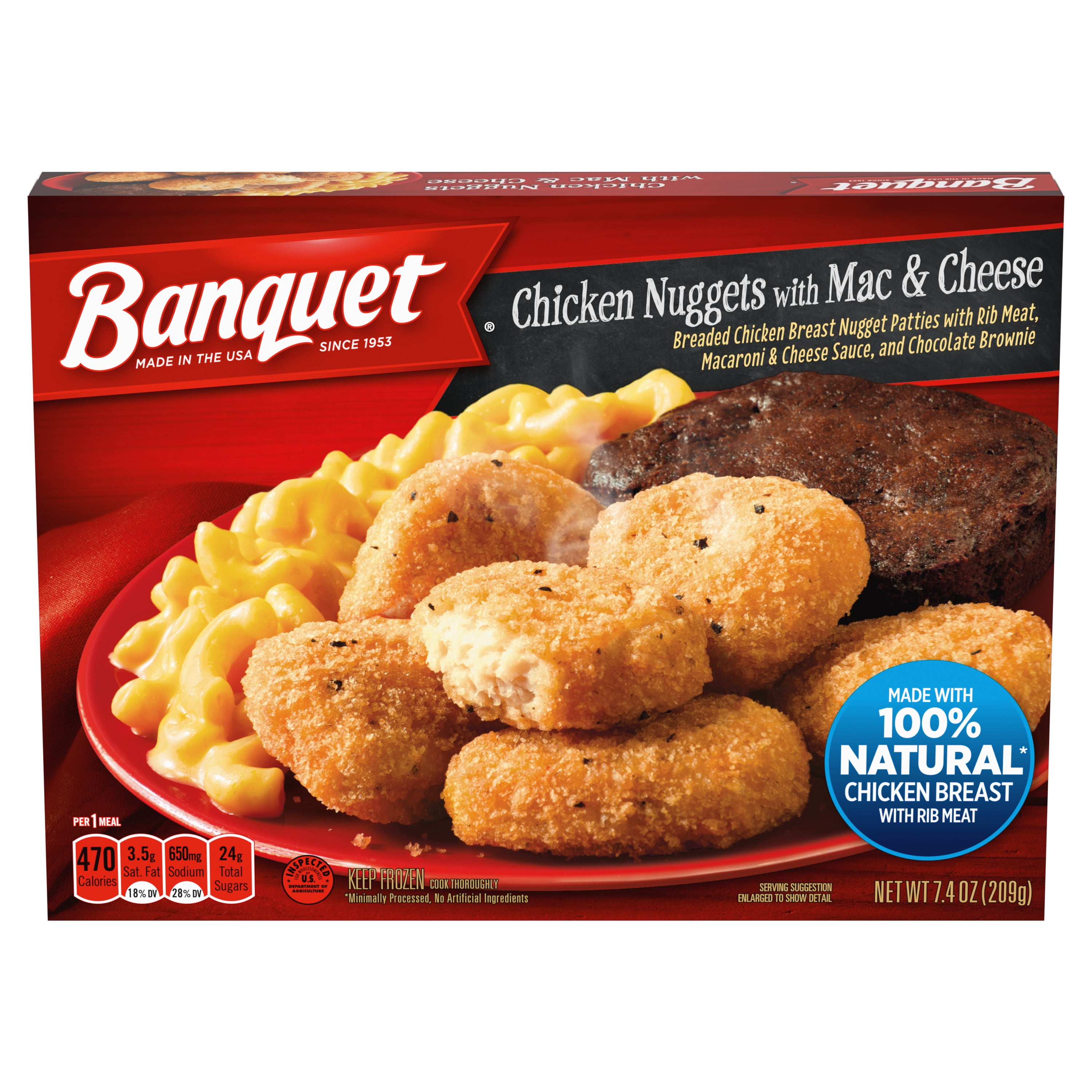 Banquet Chicken Nuggets with Mac and Cheese and Brownie Frozen Single 