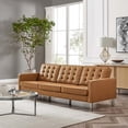 thumbnail image 2 of Tufted Sofa Couch, Tan, Vegan Leather, Living Kitchen Cafe Bistro Hospitality Restaurant, Modern Contemporary HB36909, 2 of 9