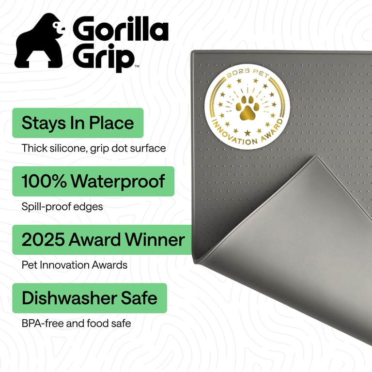 Gorilla Grip Silicone Pet Feeding Mat, 18.5" x 11.5" Gray photo 3