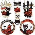 thumbnail image 3 of Bienvenida Guirnalda Puerta Colgante Calabaza Madera Gato Negro Cementerio Castillo Fantasma Halloween Decoración Suministros Yuarrent HA042894-02, 3 of 4