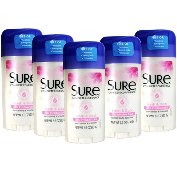 5 Pack - Sure Antiperspirant & Deodorant, Fresh and Cool, 48-Hour Invisible Solid, 2.6 oz