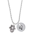 thumbnail image 1 of Delight Jewelry Silvertone Star of David Spinner Silvertone Script Initial Disc - V - Charm Necklace, 20"+3", 1 of 4