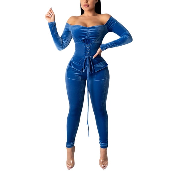IROINNID Long Sleeve Off-the-Shoulder Jumpsuit For Women Full-Length Fashion Sexy Off Shoulder Bandage Jumpsuit Bodysuit Romper Jumpsuit