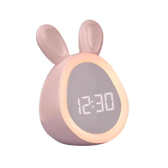 Inteprter Reloj despertador para niños, relojes digitales electrónicos para niños con luz nocturna, música, cabecera, despertador, Decoración del hogar Rosa