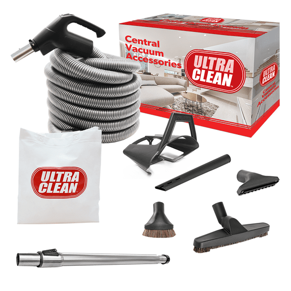 ULTRA CLEAN Central Vacuum Hardwood Accessory Kit - Low-Voltage Light-Weight 24V Hose with ON/Off Switch Swivel Handle - Telescopic Extandable Wand - Deluxe Cleaning Tool Set (30 ft, Black)
