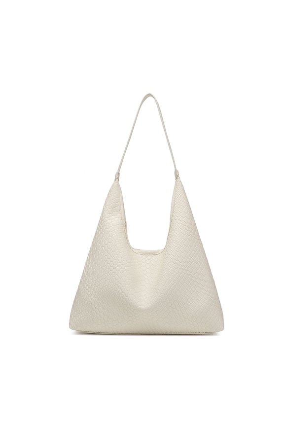 Women's PU Embossed Hobo Tote Shoulder Purse, Removable Adjustable Strap, White