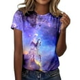 thumbnail image 2 of Women's 2025 Starry Galaxy Shirt 3D Galaxy Print T Shirt Glitter Shirt Fashion Starry Summer Shirt Round Neck Short Sleeve Top Carnival Outfit, 2 of 4