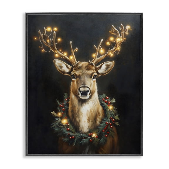 Stupell Industries Rustic Lodge Illuminated Deer & Wreath Black Framed Giclee Art, 11 x 14, by Arlington Prints