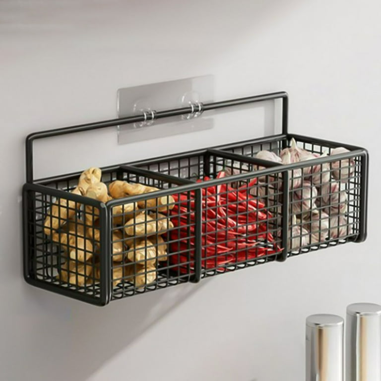 Taicans 3 Compartment Metal Storage Basket Wall Mount Kitchen