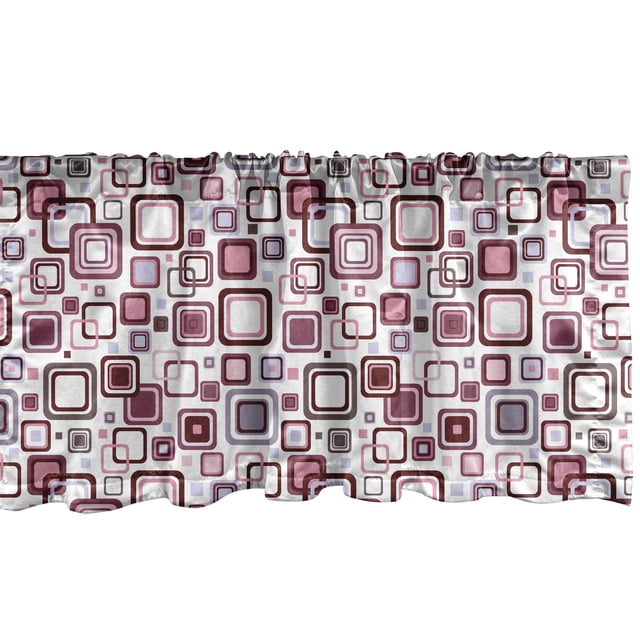 Ambesonne Geometric Window Valance, Abstract Square Shape, 54" X 18", Brown Purple Grey