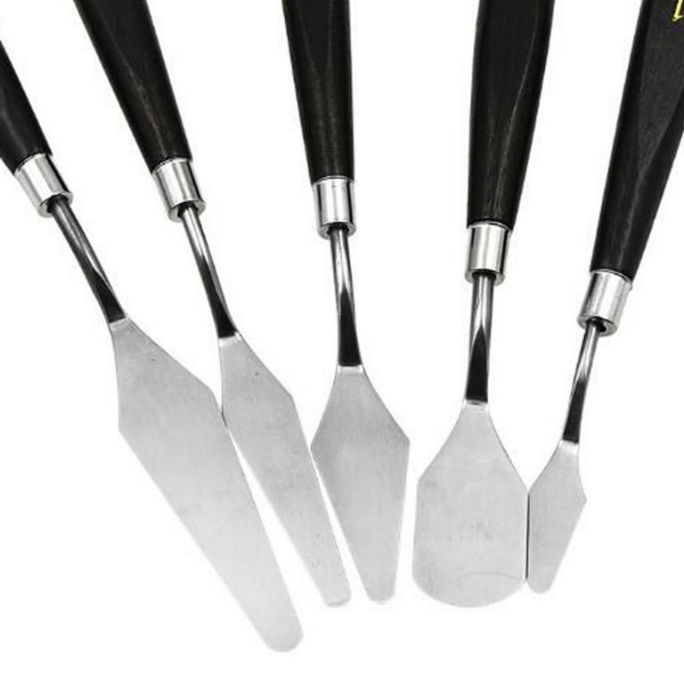 Kingart Stainless Steel Artists Palette Knife Set, Painting Mixing Scraper, Set of 5 Unique Shapes