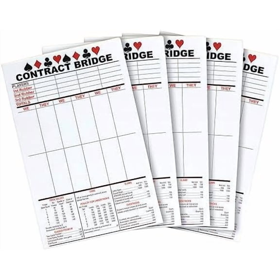 Contract Bridge Score Pads with Scoring Rules - 250 Sheets, 5 Pads, 5.5 x 8.5 in - White Paper - Bridge Score Sheets & Tallies - Game Supplies$$Sport & Recreation Other