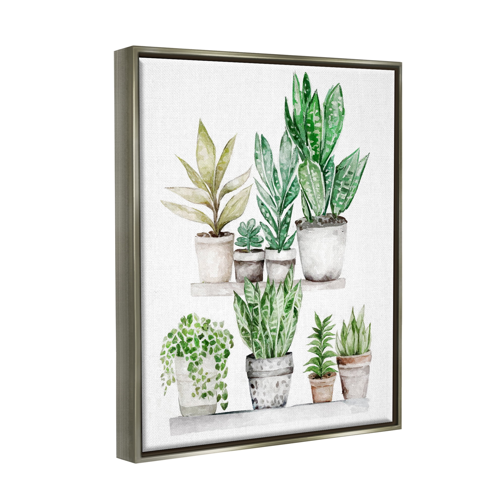 Stupell Industries Mixed Greenery Potted Ivy Plants Botanical & Floral Painting Gray Floater Framed Art Print Wall Art