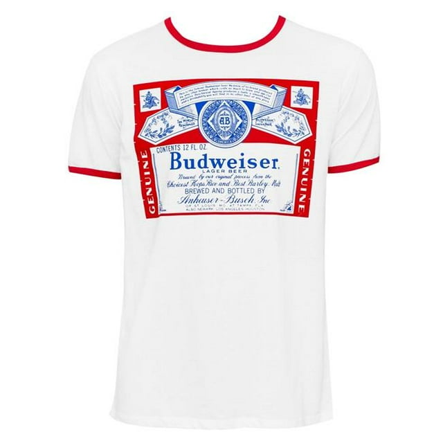 Budweiser Mens White Ringer T-Shirt - Extra Large