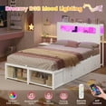 thumbnail image 3 of Twin Size Platform Bed Frame with 6 Storage Drawers & LED Headboard for Bedroom,Morden Metal bed with Power Outlets & LED Lights, 2 Footboard Cubbies,Space-Saving,No Box Spring Neded,White, 3 of 7
