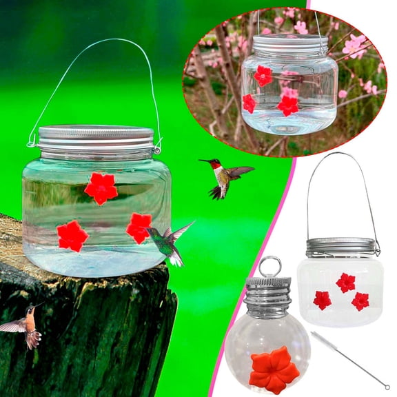 PATLOLLAV Hummingbird Feeder Set of 3, Includes 2 Hanging Hummingbird Feeder and 1 Mini Cleaning Brush, Portable Hanging Hummingbird Feeders with Flower Shaped Feeding Ports for Lawn Yard Garden