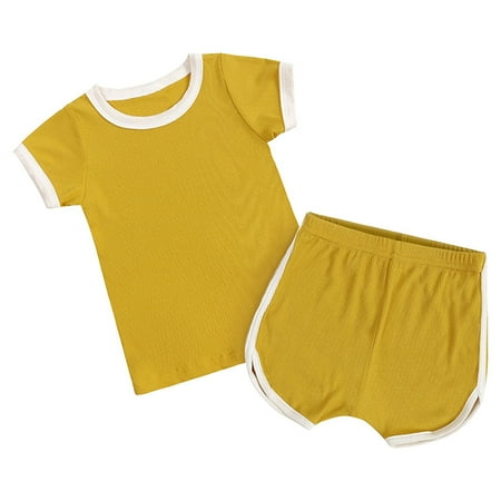 

Toddler Outfits For Girls Children S Pajamas Skin Friendly Short Sleeve Solid Tops Shorts Household Set Baby Girls Clothing Sets Yellow 6 Months-12 Months