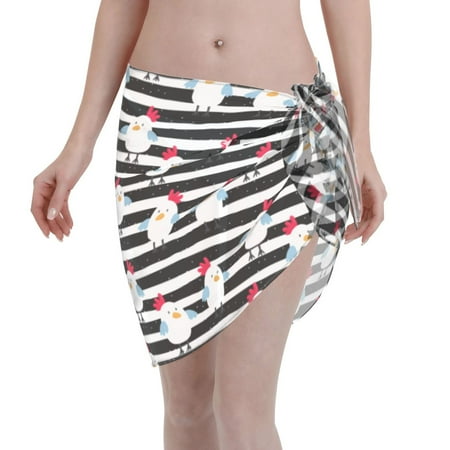 Qekee Cute Chicken Women s Short Sarongs Cover Ups Sheer Bikini Wraps for Swimwear