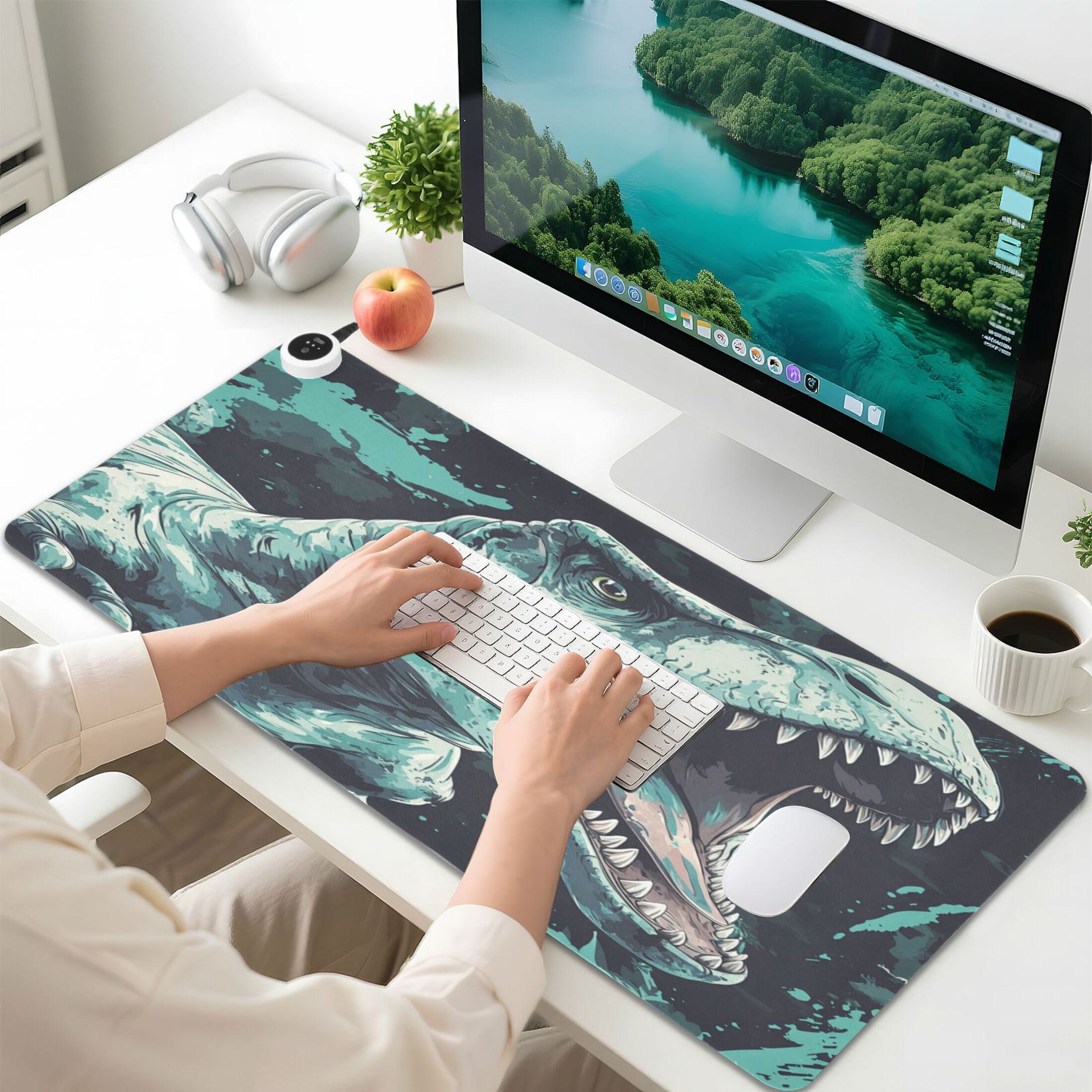 Wobogo Tyrannosaurus Rex Heated Mouse Pad Extra-Large Desk Mat With 3 Heating Levels and 3-hour Auto Shut-Off Protection Ideal for Computer Keyboards Home Office Hand-warming Essential 31.5in × 13in