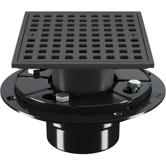 4 Inch Shower Floor Drain with Flange - Square Shower Drain with Hair Strainer - Removable Grid Strainer Cover - SUS304 Stainless Steel & CUPC