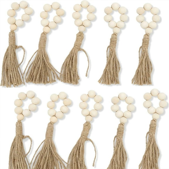 conditiclusy Beaded Napkin Rings Set of 12 Tassel Napkin Holder Boho Table Decor Gift Eco-Friendly Jute Twine Handmade
