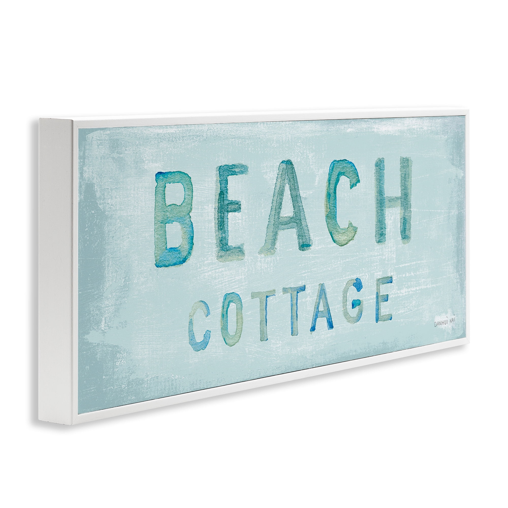Stupell Industries Rustic Beach Cottage Watercolor Nature Painting White Framed Art Print Wall Art, 24 x 10
