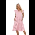 thumbnail image 1 of Vestido de Verano para Mujer, con Mangas con Volantes y Escote en V, Midi, Rosa, Talla XL, 1 of 6