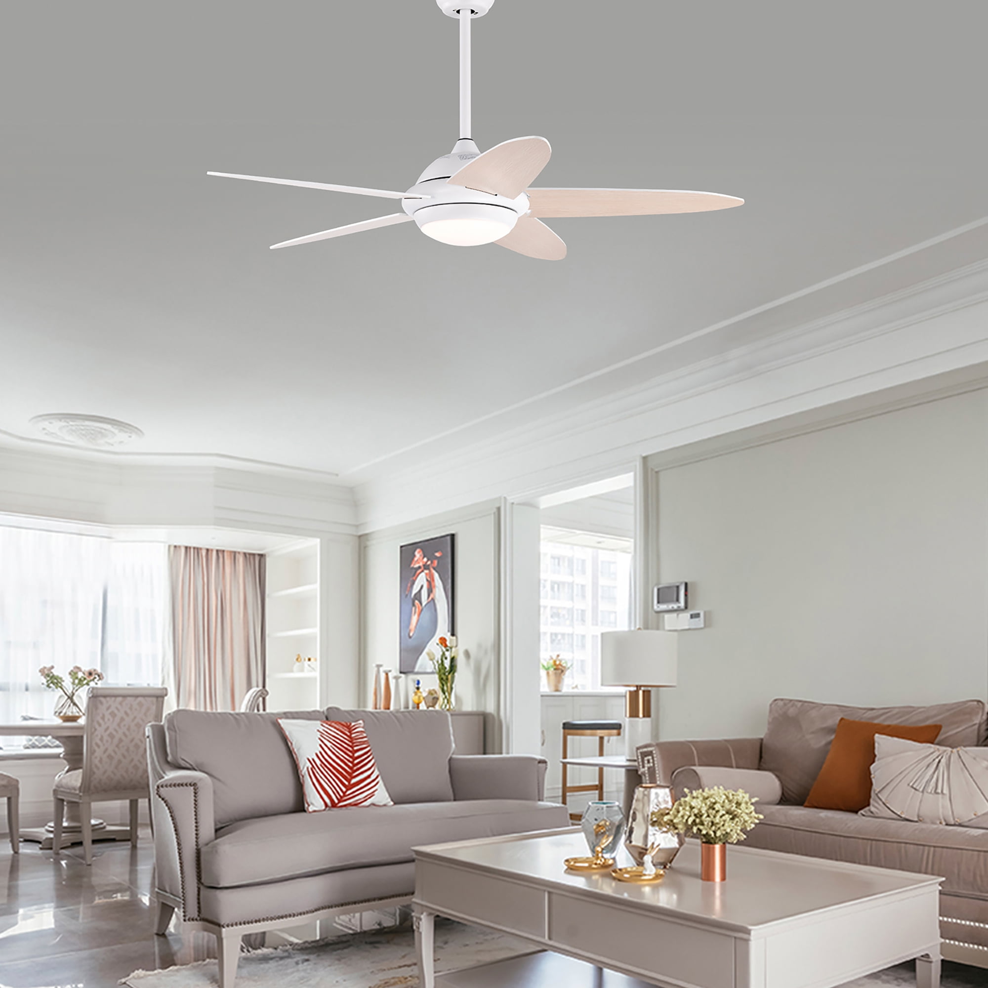 Costway 52'' Ceiling Fan with LED Lights & Remote Control 1/2/4/8H Timer & 3 Fan Speeds