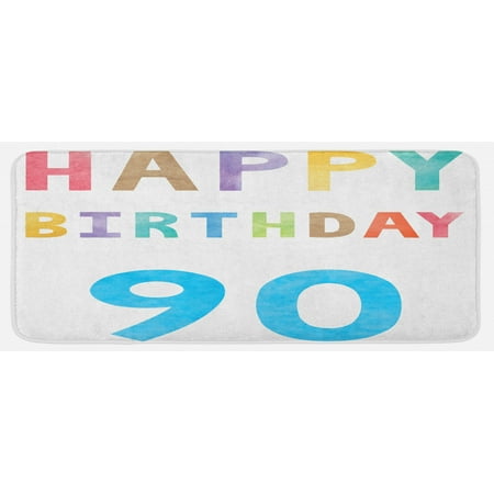 

90th Birthday Kitchen Mat Happy Greeting Lettering in Watercolors Pastel Text with Paint Effect Image Plush Decorative Kitchen Mat with Non Slip Backing 47 X 19 Multicolor by Ambesonne