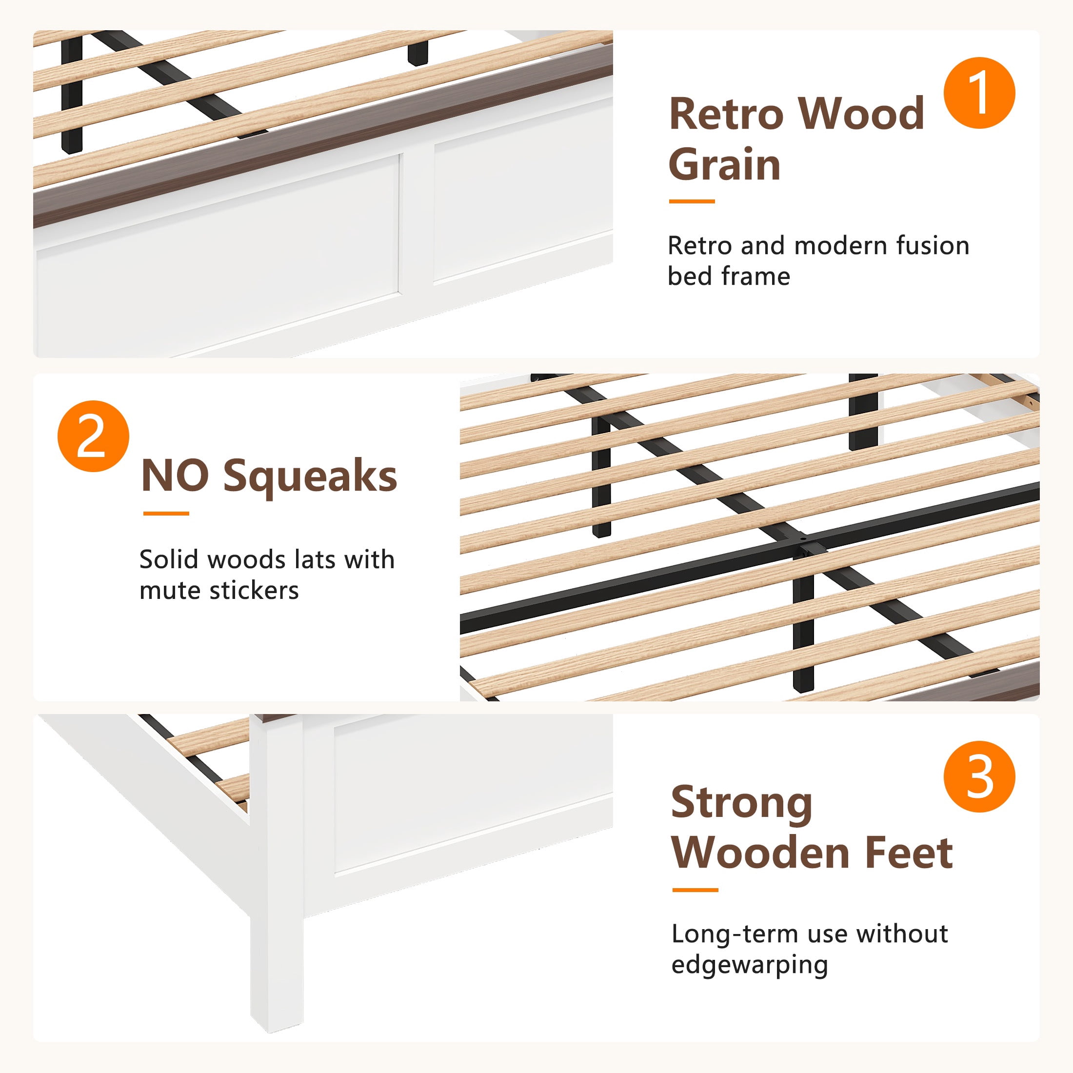 UHOMEPRO Full Size Bed Frame, Wood Platform Bed with Headboard and Footboard, Full Bed Frame with Wooden Slats, Holds 500lbs, Easy Assembly, No Box Spring Needed, Brown and White
