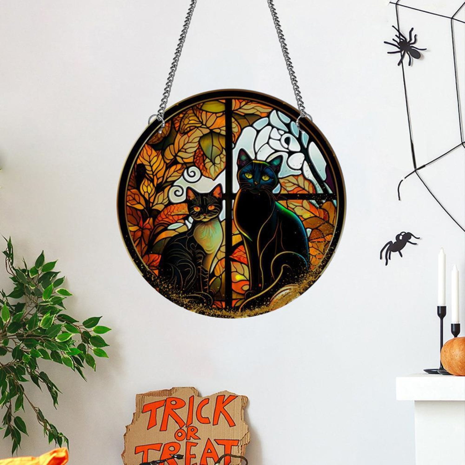 Halloween Stained Acrylic Suncatcher Window Hanging,Double Side Black